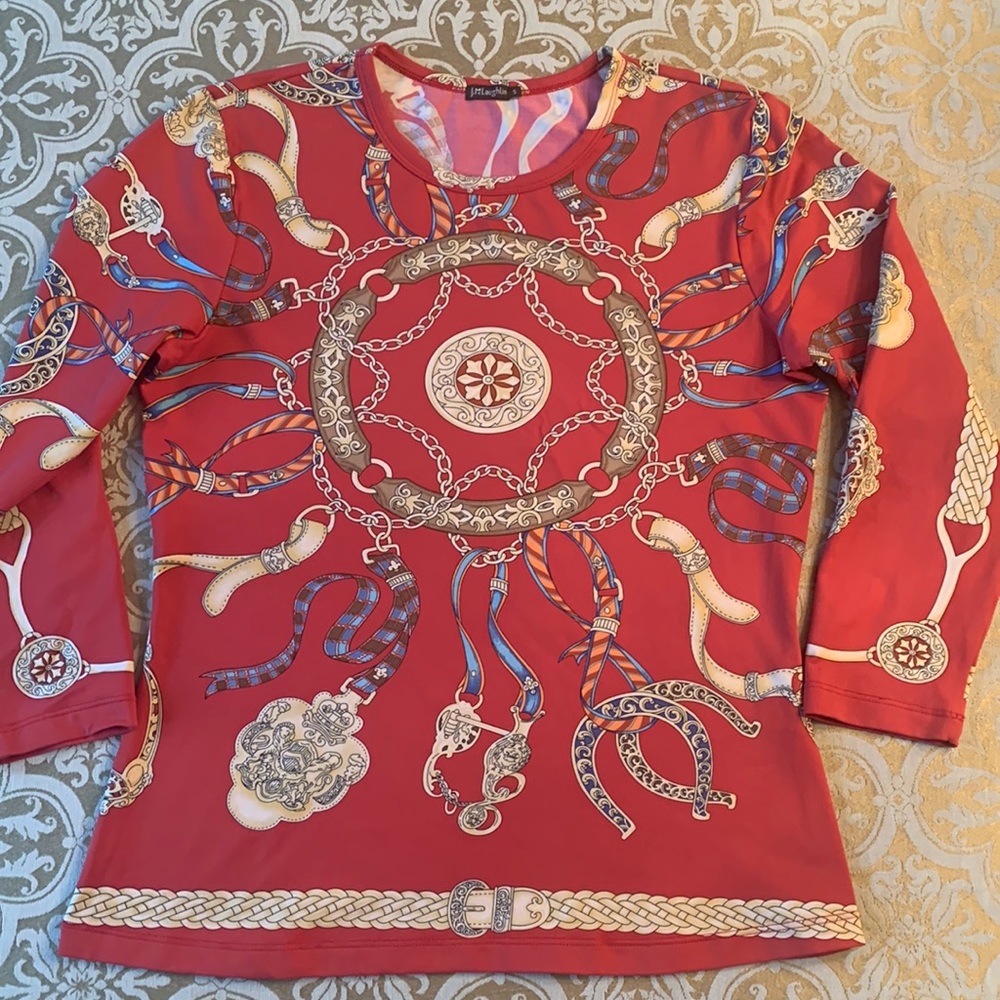 J. McLaughlin horseshoe/horse bit top with links, beautiful design! Size Small